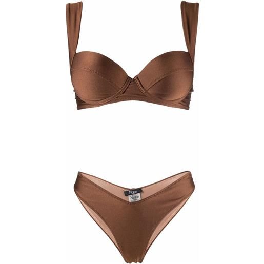 Noire Swimwear set bikini con stile a effetto raso - marrone