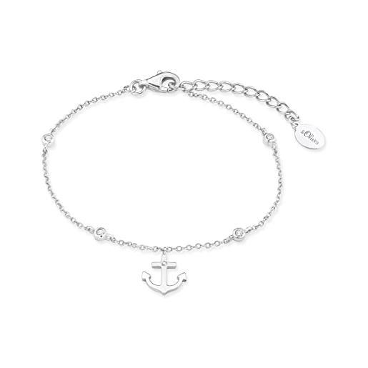 s.Oliver bracciale da braccio da donna in argento 925, con zirconi sintetici, 16+3 cm, argento, ancora, fornito in confezione regalo per gioielli, 2017249