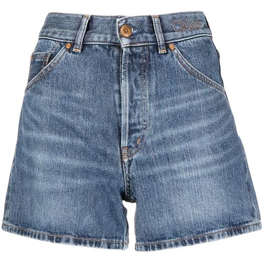 Chloé shorts denim con ricamo - blu