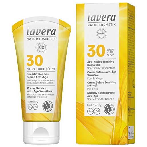 lavera crema solare sensitive anti-età spf 30 - protezione solare - crema solare - spf 30 - cosmetici naturali - vegan - certificato - 50ml