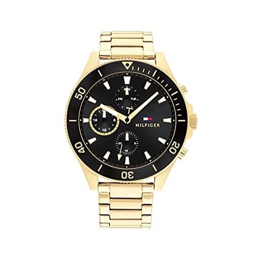 Tommy Hilfiger orologio analogico multifunzione al quarzo da uomo con cinturino in acciaio inossidabile di colore dorato - 1791919