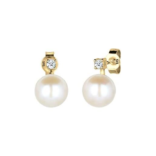 DIAMORE elli diamonds orecchini donne perla elegante con diamante (0,06 ct. ) in oro giallo 585