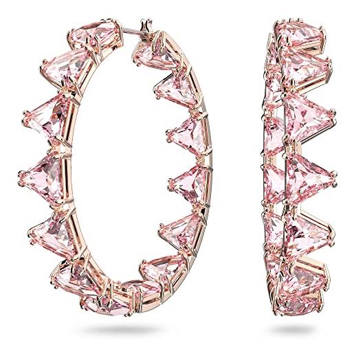 Swarovski orecchini a cerchio ortyx, cristalli taglio triangolo, rosa, placcato color oro rosa