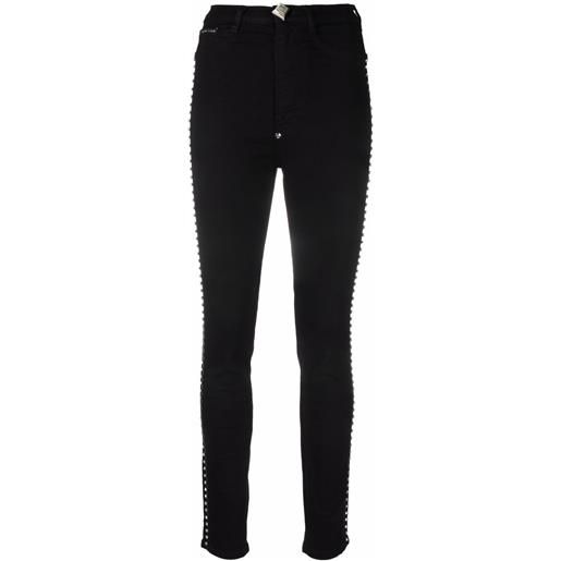 Philipp Plein jeans skinny crystal a vita alta - nero