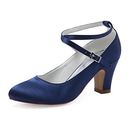 Elegantpark hc1808 donna punta chiusa cinturino incrociato alla caviglia tall heel alto pompe fibbia satin scarpe da sposa blu marina eu 41