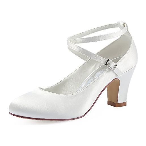 Elegantpark hc1808 donna punta chiusa cinturino incrociato alla caviglia tall heel alto pompe fibbia satin scarpe da sposa bianco eu 39