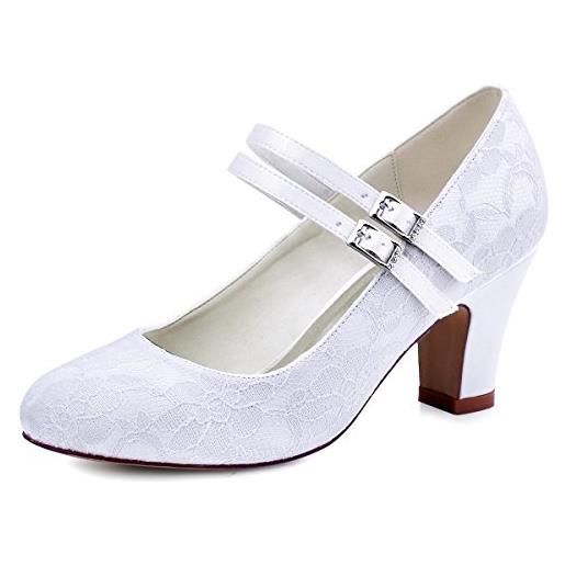 Elegantpark hc1701 scarpe da sposa con tacco pizzo scarpe fibbia punta chiusa donna avorio 38