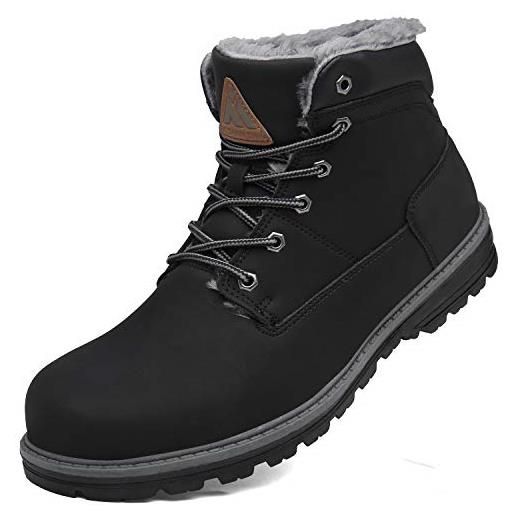 Mishansha uomo stivaletti da neve pelliccia fodera caldo stivali da neve unisex impermeabile confortevole winter boots classico antiscivolo stringate scarpe invernali all'aperto, trek marrone 39