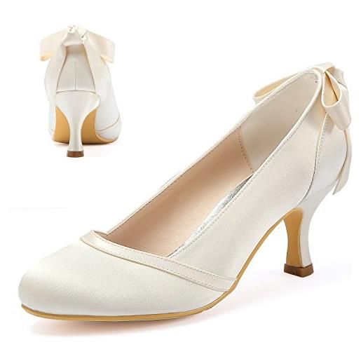 Elegantpark hc1804 donna punta chiusa tacco medio scarpette arco satin scarpe da sposa bianco eu 38