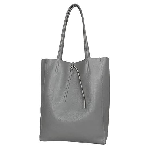 AmbraModa gl032 - borsa italiana, borsa a mano da donna, shopper, borsa a spalla, con piccola sacca interna realizzata in vera pelle (grigio)