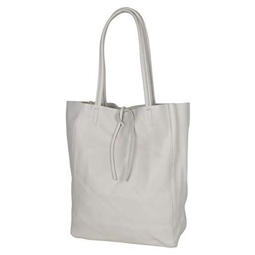 AmbraModa gl032 - borsa italiana, borsa a mano da donna, shopper, borsa a spalla, con piccola sacca interna realizzata in vera pelle (beige)