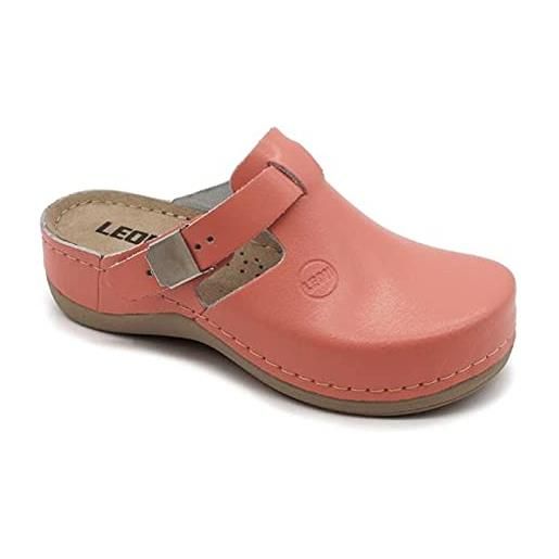 Leon 900 sandali zoccoli sabot pantofole scarpe pelle donna, rosso, eu 39