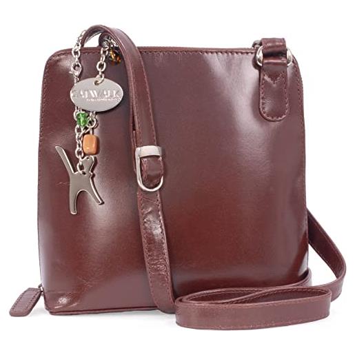 Catwalk Collection Handbags - vera pelle - medio - borse a tracolla/borsa a mano/messenger/borsetta donna - con ciondolo a forma di gatto - eleanor - nero