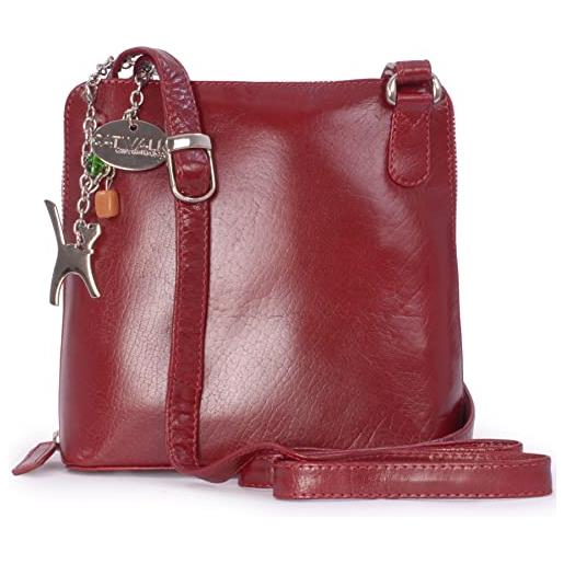 Catwalk Collection Handbags - vera pelle - medio - borse a tracolla/borsa a mano/messenger/borsetta donna - con ciondolo a forma di gatto - eleanor - rosso