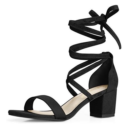 Allegra K donna scarpe sandali tacco a blocco tacco medio alti punta aperta pizzo nero 36