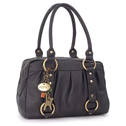 Catwalk Collection Handbags borsa in pelle a spalla di catwalk collection megan - marrone scuro