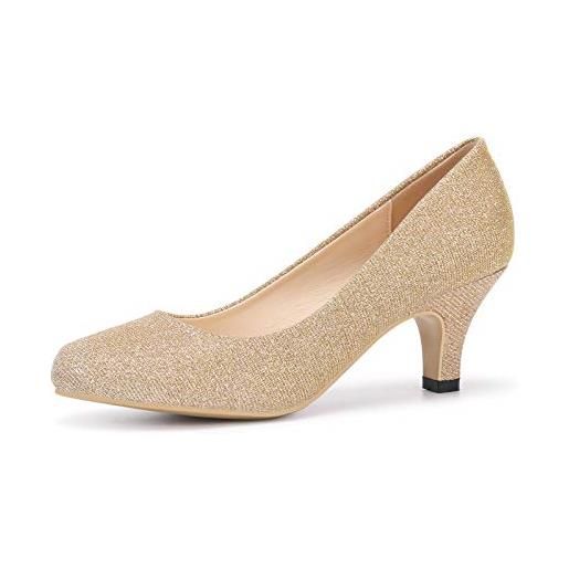 Phorecys scarpe da corte da donna sandali da sposa festa di nozze tacco basso scarpe con pompa, glitter oro, 37 eu
