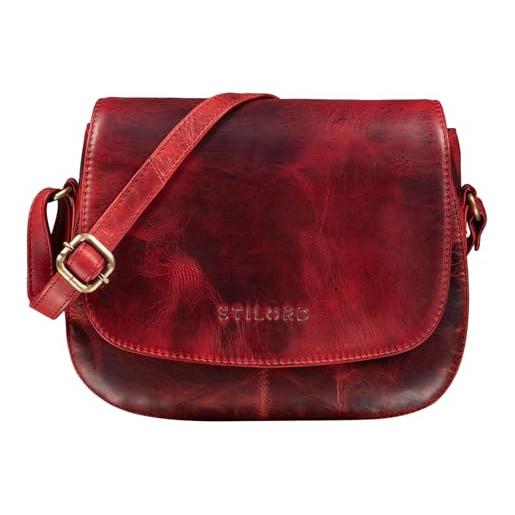 STILORD 'savannah' borsetta donna tracolla pelle stile vintage borsa sottile pratica classica con cerniera in cuoio, colore: kara - rosso
