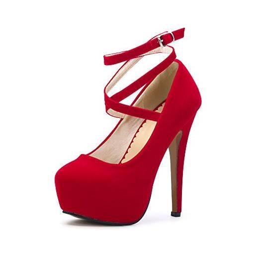 Ochenta, scarpe da donna, con cinturino alla caviglia e plateau, con tacco alto, per feste, eleganti, rosso ((beige sole) pu red), 42 2/3