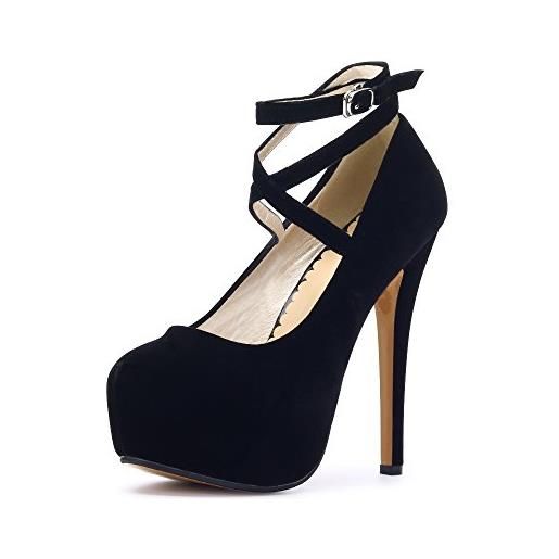 Ochenta, scarpe da donna, con cinturino alla caviglia e plateau, con tacco alto, per feste, eleganti, nero ((beige sole) black), 42 2/3