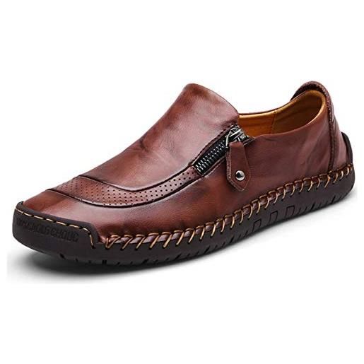 Moodeng mocassini uomo pelle estivi classic scarpe loafers slip on scarpe da guida scarpe da barca (marrone scuro, numeric_41)
