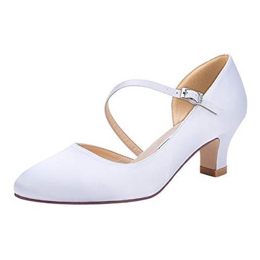 Duosheng & Elegant hc2002 scarpe sposa chiuse scarpe raso donna tacco medio strappy scarpe da sposa avorio 42