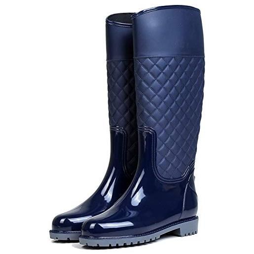 AONEGOLD stivali di gomma donna pioggia impermeabile alti wellington boot rain boot giardino stivali(nero velluto, 41 eu)