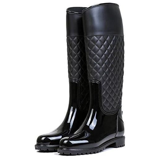 AONEGOLD stivali di gomma donna pioggia impermeabile alti wellington boot rain boot giardino stivali(nero, 35 eu)
