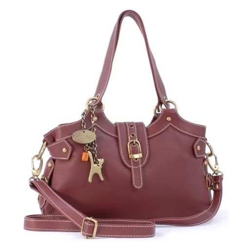 Catwalk Collection Handbags - vera pelle - borsa a tracolla/borse a mano/spalla/tracolla regolabile e rimovibile - con ciondolo a forma di gatto - nicole - rosso