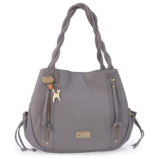 Catwalk Collection Handbags - vera pelle - borsa a spalla/borse a mano/tote - con ciondolo a forma di gatto - caz - marrone scuro