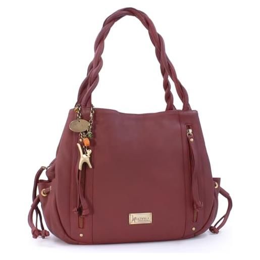 Catwalk Collection Handbags - vera pelle - borsa a spalla/borse a mano/tote - con ciondolo a forma di gatto - caz - rosso