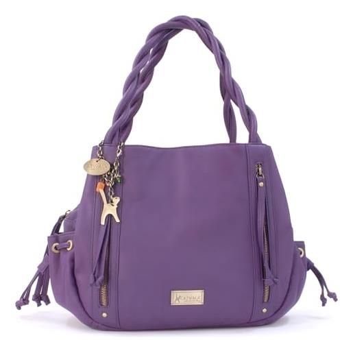 Catwalk Collection Handbags - vera pelle - borsa a spalla/borse a mano/tote - con ciondolo a forma di gatto - caz - viola