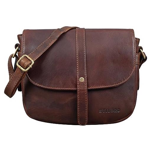STILORD 'kira' borsetta da donna in pelle borsa piccola a tracolla vintage clutch pochette messenger a spalla in cuoio, colore: siena - marrone