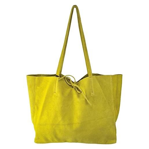 Freyday borsa shopper originale in vera pelle con tasca interna in diversi colori s04, pelle scamosciata gialla. , l