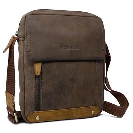 ROYALZ borsa a tracolla vero cuoio da uomo piccola borse a spalla in pelle borsello messenger vintage di qualità, colore: texas marrone