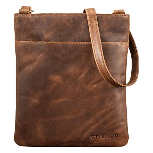 STILORD 'alicia' borsetta a tracolla donna in vera pelle stile vintage borsa sottile pratica classica con cerniera in cuoio, colore: mocca - marrone scuro