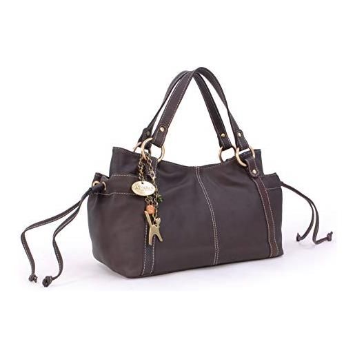 Catwalk Collection Handbags - vera pelle - borsa a spalla/borse a mano - con ciondolo a forma di gatto - mia - marrone medio