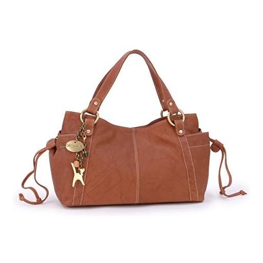 Catwalk Collection Handbags - vera pelle - borsa a spalla/borse a mano - con ciondolo a forma di gatto - mia - marrone medio