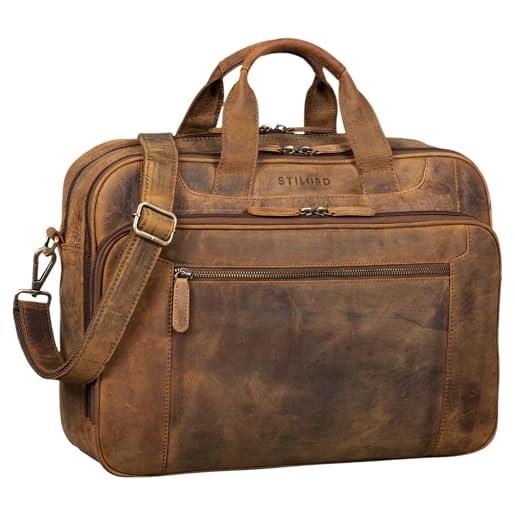 STILORD borsa business in pelle uomo marrone - ampia portadocumenti valigetta per laptop da 15,6 pollici - borsa a tracolla bruno vintage in vera pelle 'nelson'