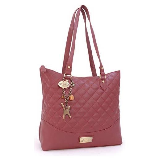 Catwalk Collection Handbags - vera pelle trapuntata - borsa a spalla/borse a mano/tote - con ciondolo a forma di gatto - sofia - rosso oro