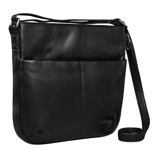 STILORD 'lucy' crossbody borsa donna in pelle borsello tracolla vintage borsa a mano borsetta moderna tasca vera pelle, colore: nero