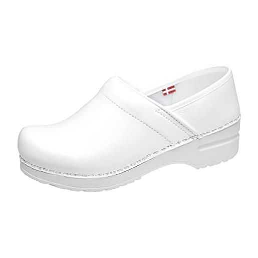 Sanita professional pu | zoccoli professionali chiusi | zoccoli artigianali originali in pelle flessibile | donna | plantare anatomico in schiuma morbida | bianco | 39