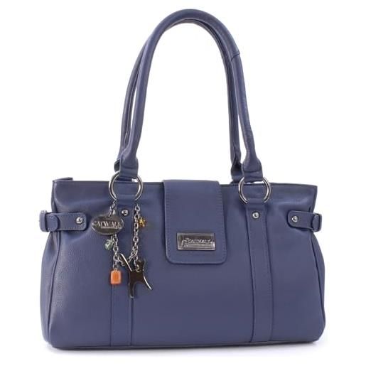 Catwalk Collection Handbags - vera pelle - borsa a spalla/borse a mano - con ciondolo a forma di gatto - martina - blu