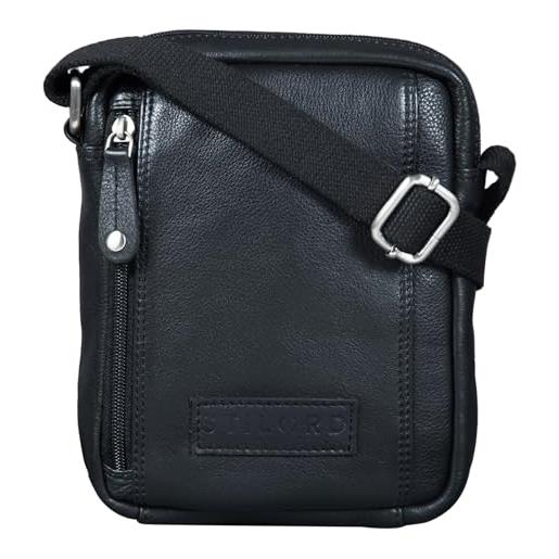 STILORD 'brandon' borsa tracolla piccola da uomo in pelle borsello borsetta pratica sottile messenger bag elegante in cuoio, colore: nero