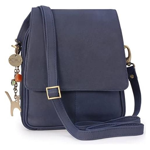 Catwalk Collection Handbags - vera pelle - borse a tracolla/borsa a mano/messenger/borsetta donna - con ciondolo a forma di gatto - metro - blu
