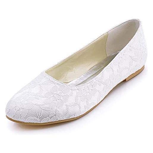 Elegantpark ep11106 donna pizzo punta chiusa balletto partito scarpe da sposa bianco eu 40
