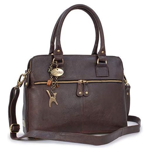 Catwalk Collection Handbags - vera pelle - grande borsa a tracolla/borse a mano/spalla/messenger/tote/tracolla regolabile e rimovibile - con ciondolo a forma di gatto - victoria - grigio