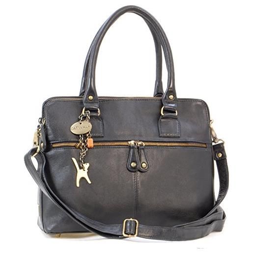 Catwalk Collection Handbags - vera pelle - grande borsa a tracolla/borse a mano/spalla/messenger/tote/tracolla regolabile e rimovibile - con ciondolo a forma di gatto - victoria - rosso