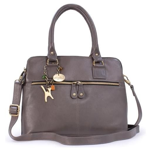 Catwalk Collection Handbags - vera pelle - grande borsa a tracolla/borse a mano/spalla/messenger/tote/tracolla regolabile e rimovibile - con ciondolo a forma di gatto - victoria - nero