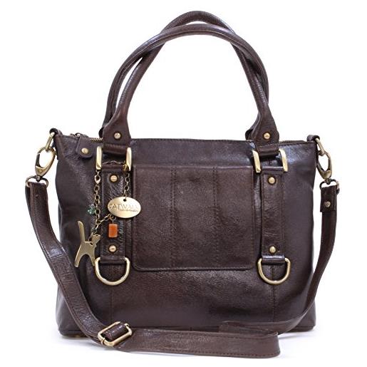 Catwalk Collection Handbags - vera pelle - borsa a tracolla/borse a mano/spalla/messenger/tote/tracolla regolabile e rimovibile - con ciondolo a forma di gatto - gallery - grigio